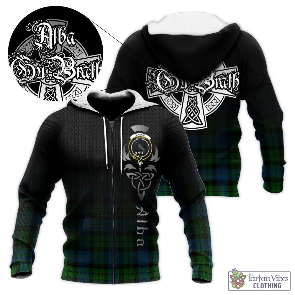 Tartan Vibes Clothing MacKie Tartan Knitted Hoodie Featuring Alba Gu Brath Family Crest Celtic Inspired