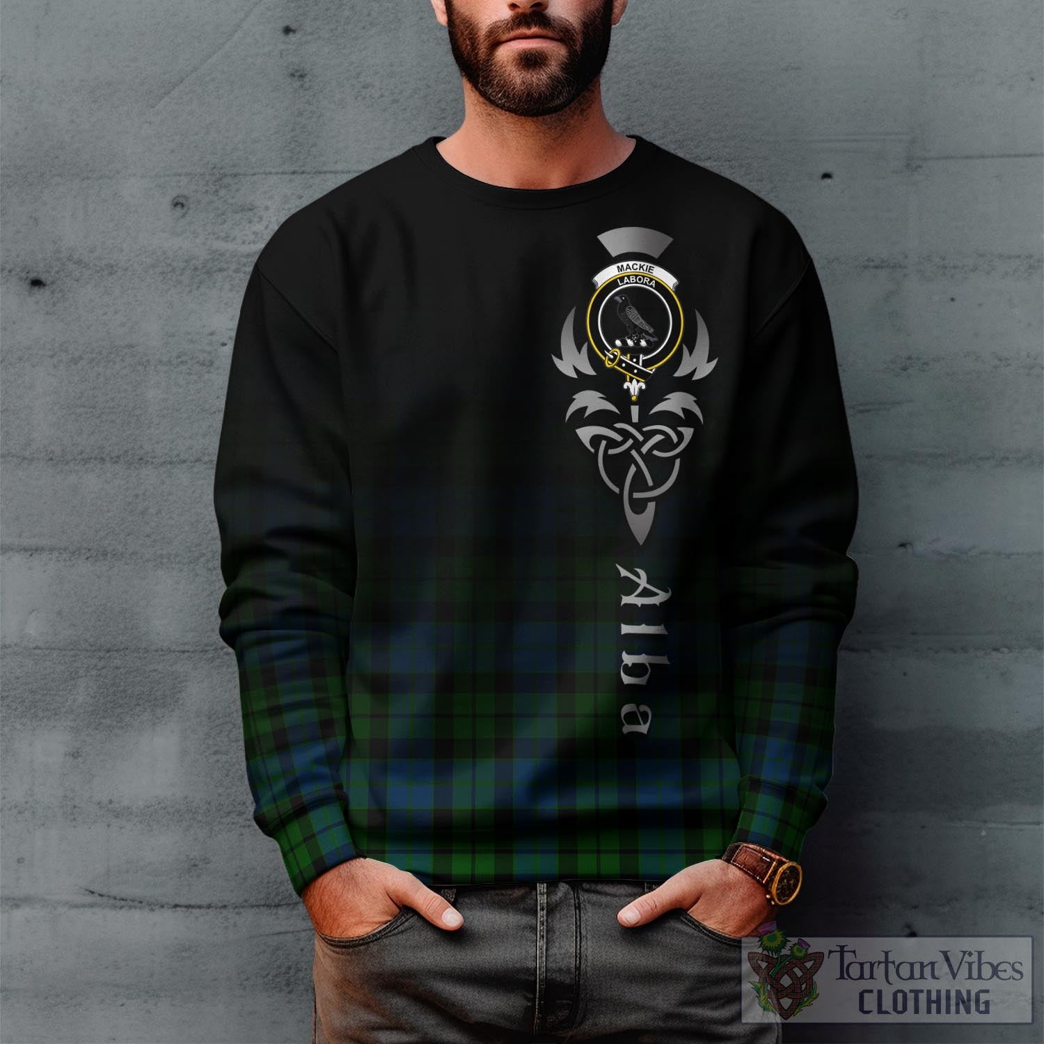 Tartan Vibes Clothing MacKie Tartan Sweatshirt Featuring Alba Gu Brath Family Crest Celtic Inspired