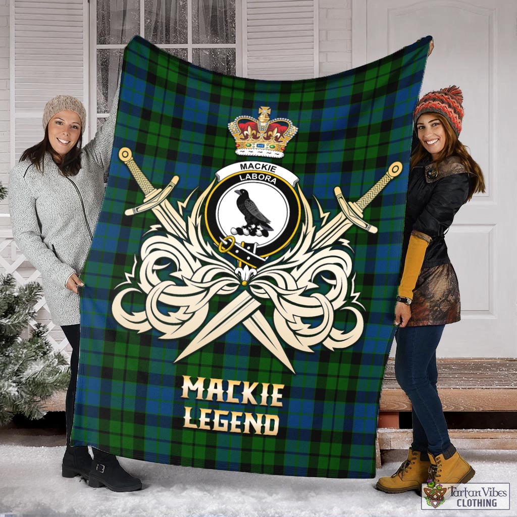 Tartan Vibes Clothing MacKie Tartan Blanket with Clan Crest and the Golden Sword of Courageous Legacy