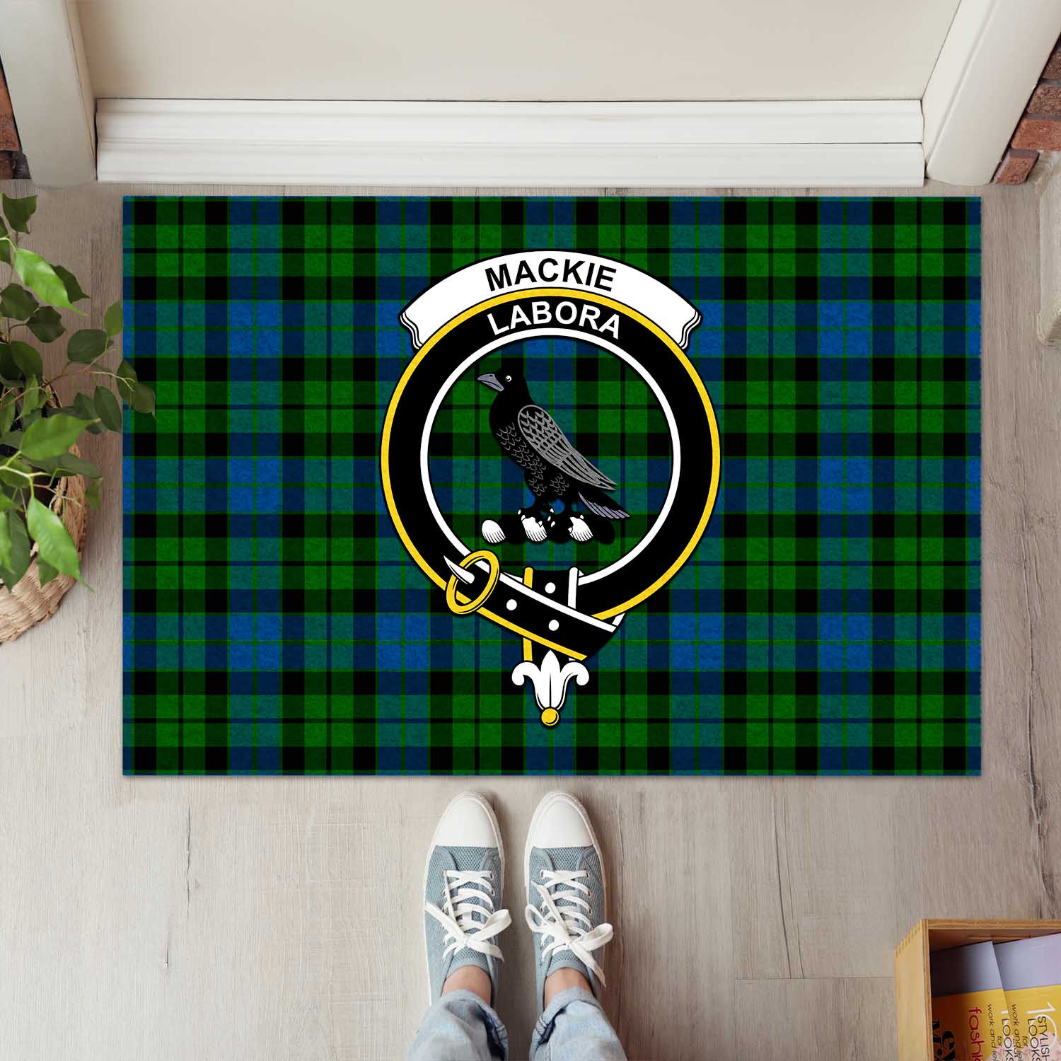 MacKie Tartan Door Mat with Family Crest - Tartanvibesclothing