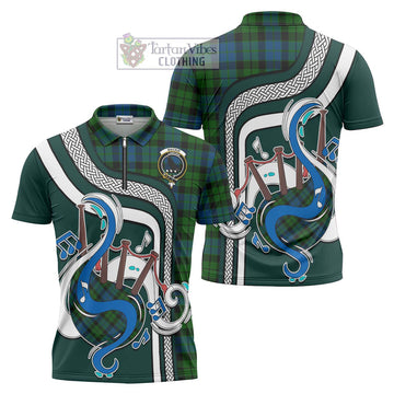 MacKie (McKie) Tartan Zipper Polo Shirt with Epic Bagpipe Style