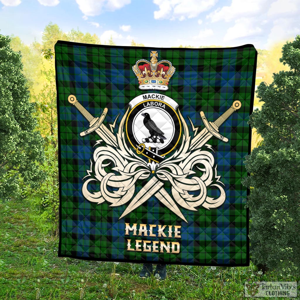 Tartan Vibes Clothing MacKie Tartan Quilt with Clan Crest and the Golden Sword of Courageous Legacy