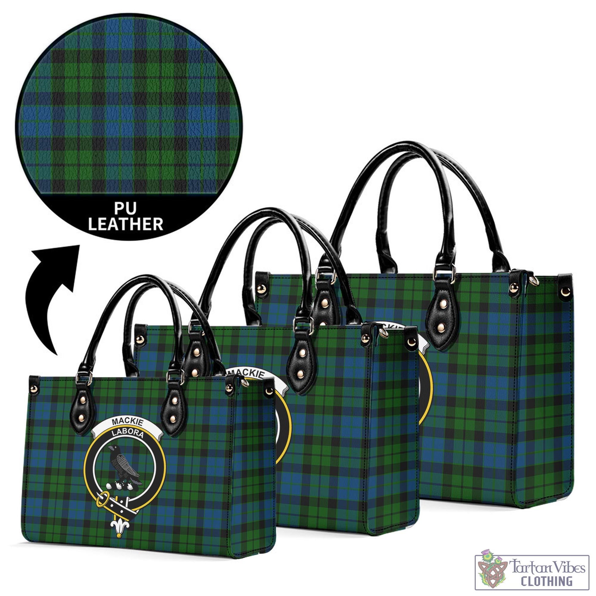 Tartan Vibes Clothing MacKie Tartan Luxury Leather Handbags with Family Crest