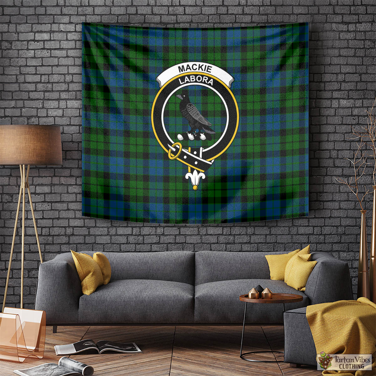 Tartan Vibes Clothing MacKie Tartan Tapestry Wall Hanging and Home Decor for Room with Family Crest