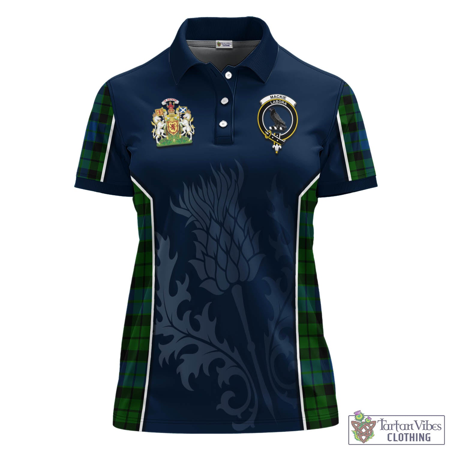 Tartan Vibes Clothing MacKie Tartan Women's Polo Shirt with Family Crest and Scottish Thistle Vibes Sport Style