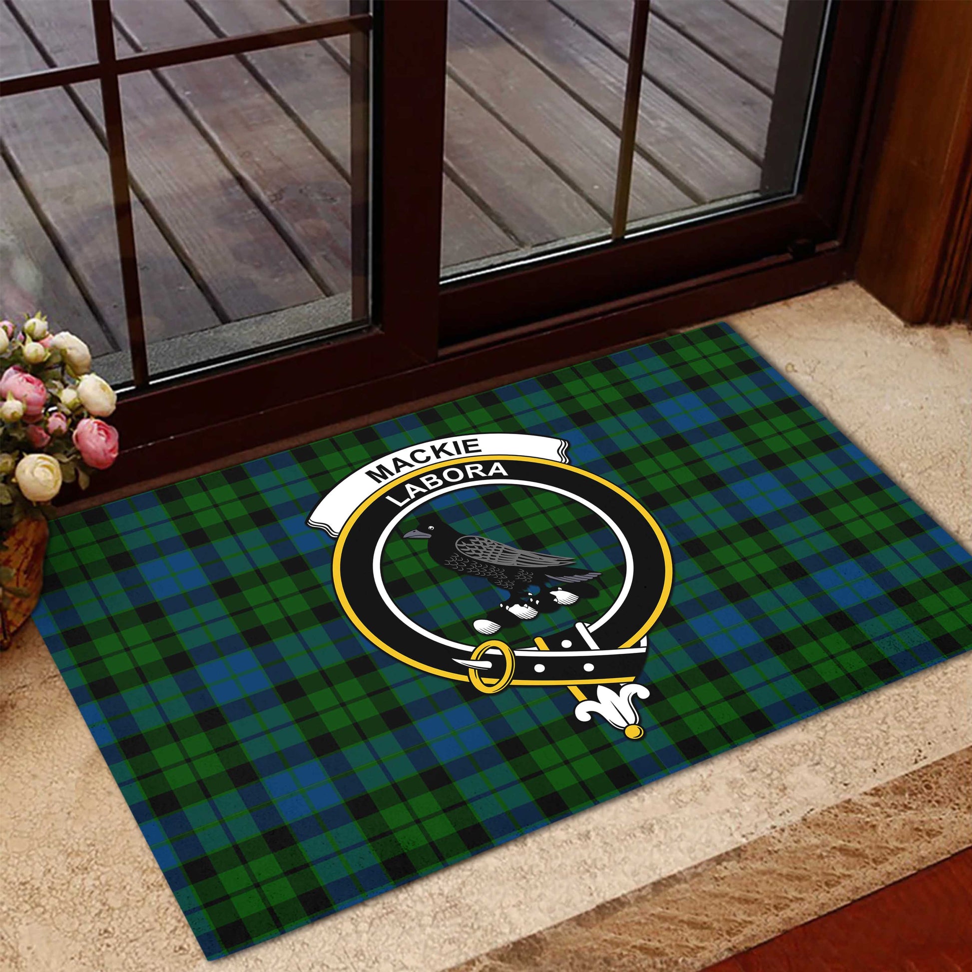 MacKie Tartan Door Mat with Family Crest - Tartanvibesclothing