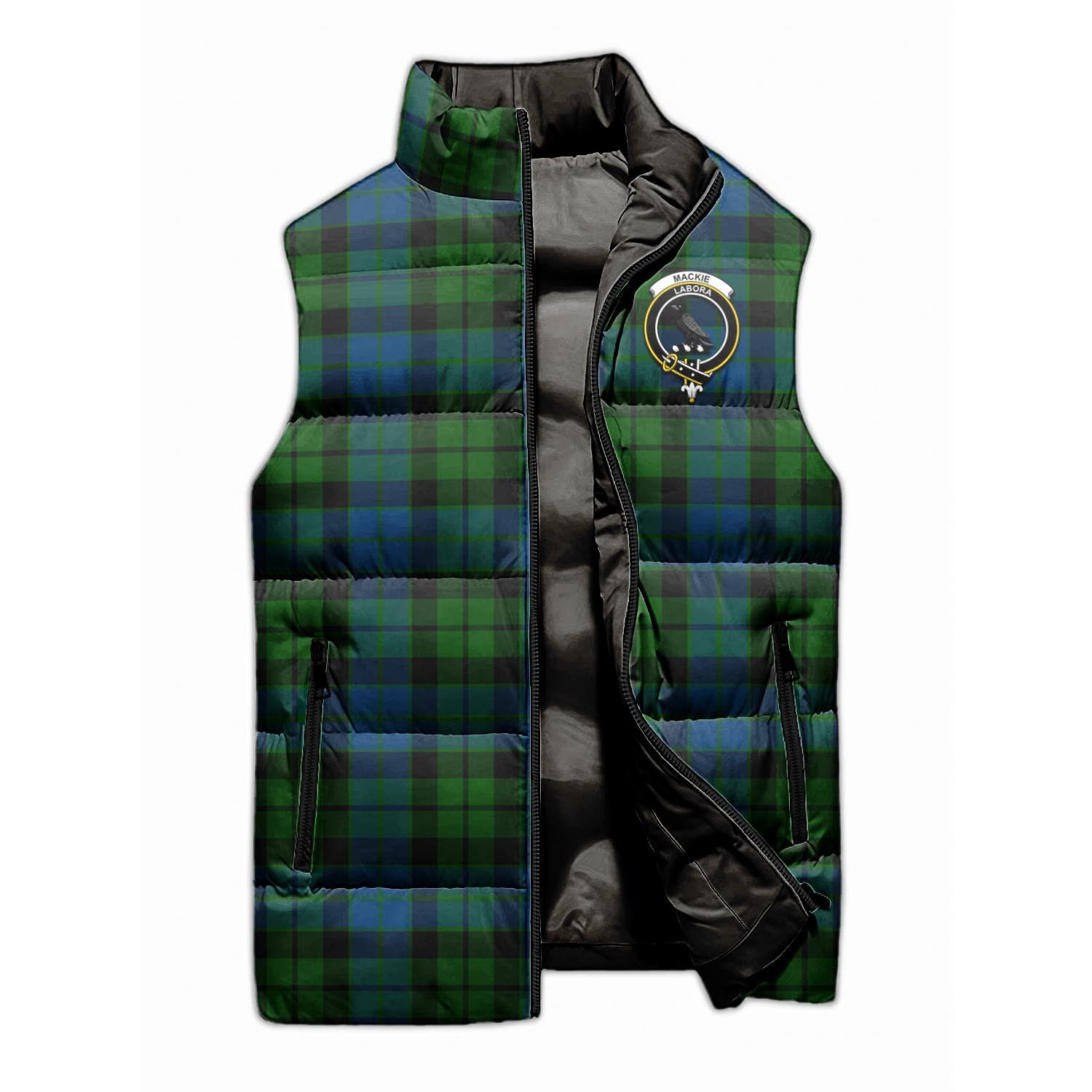 MacKie Tartan Sleeveless Puffer Jacket with Family Crest - Tartanvibesclothing