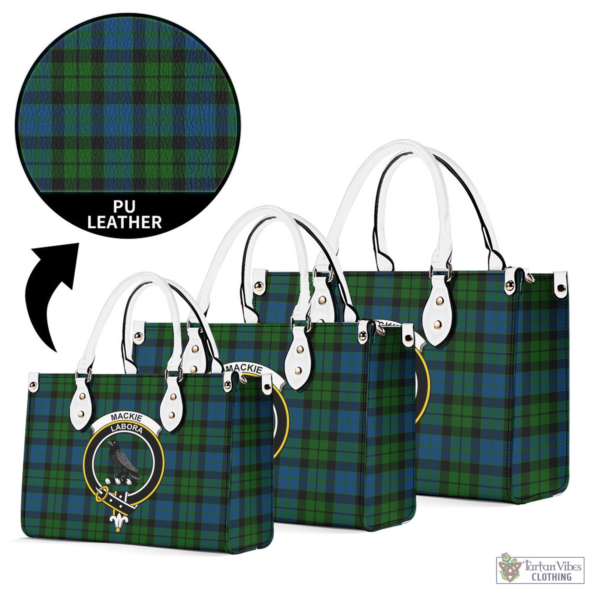 Tartan Vibes Clothing MacKie Tartan Luxury Leather Handbags with Family Crest