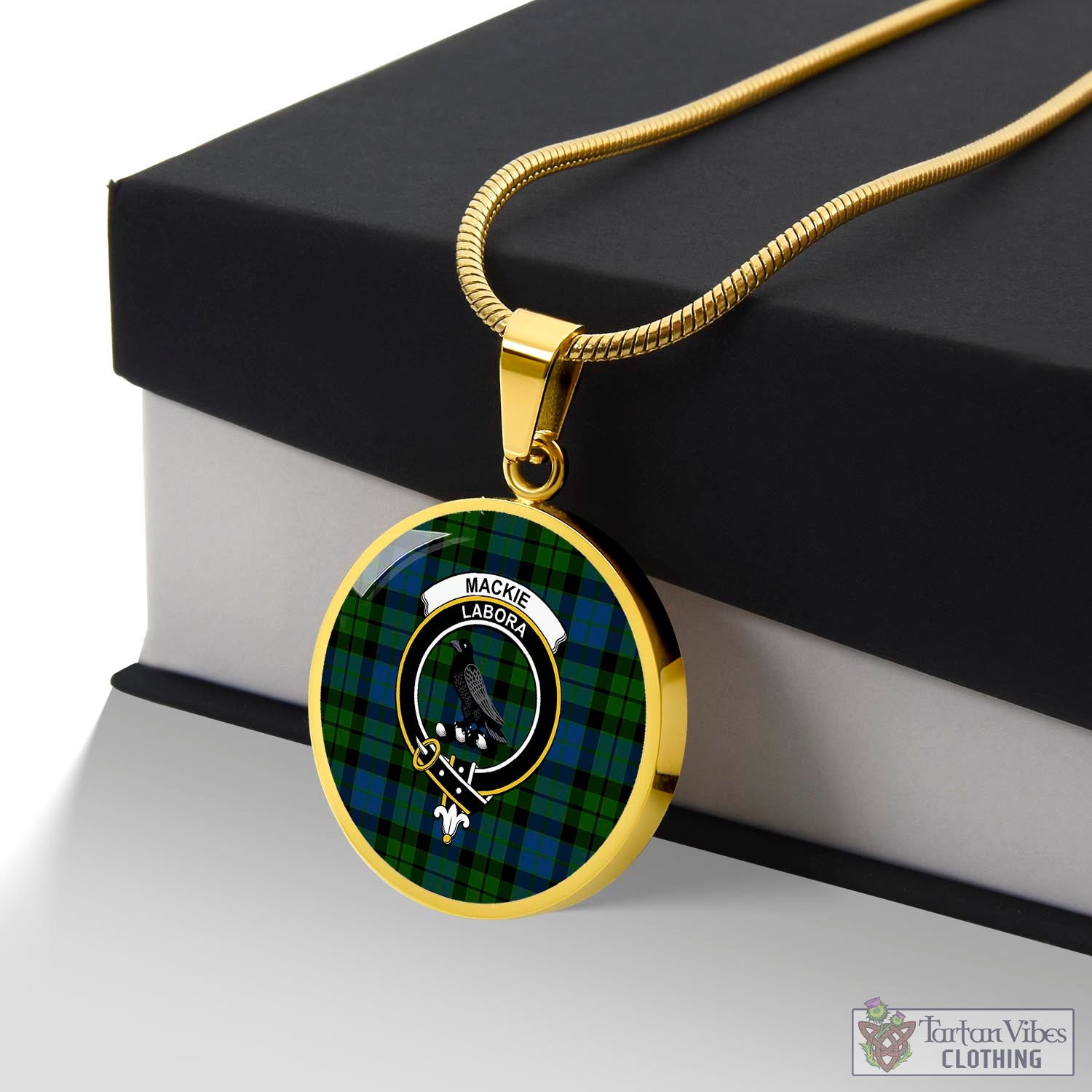 Tartan Vibes Clothing MacKie Tartan Circle Necklace with Family Crest