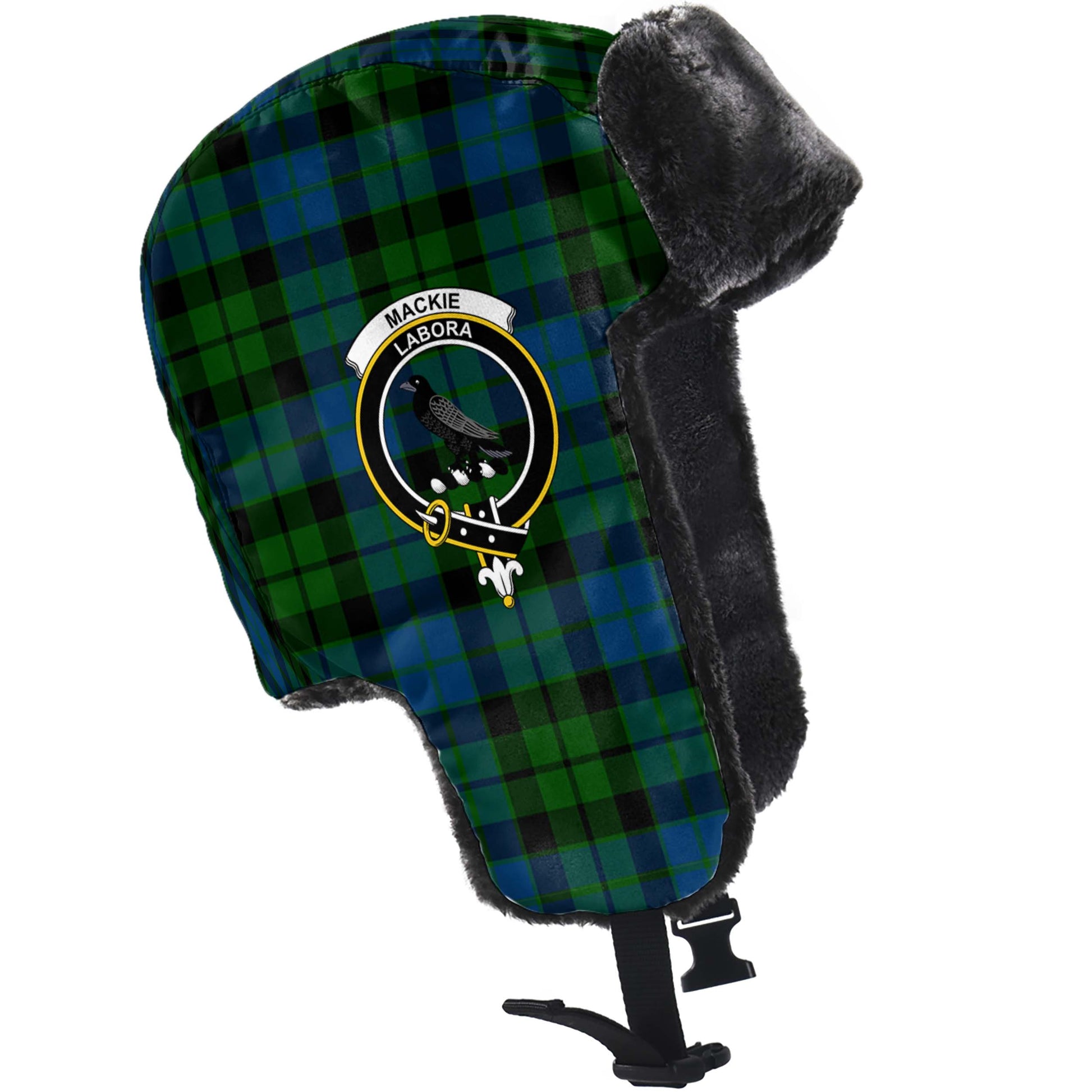 MacKie Tartan Winter Trapper Hat with Family Crest - Tartanvibesclothing