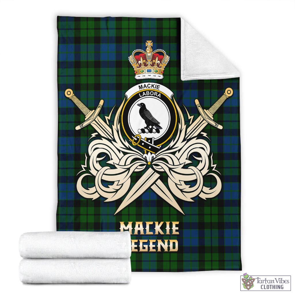 Tartan Vibes Clothing MacKie Tartan Blanket with Clan Crest and the Golden Sword of Courageous Legacy