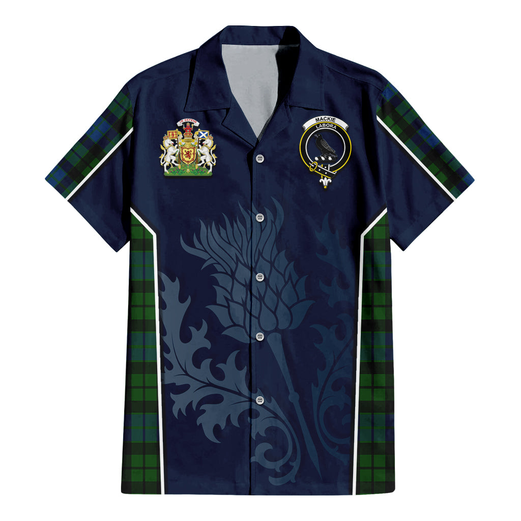 Tartan Vibes Clothing MacKie Tartan Short Sleeve Button Up Shirt with Family Crest and Scottish Thistle Vibes Sport Style