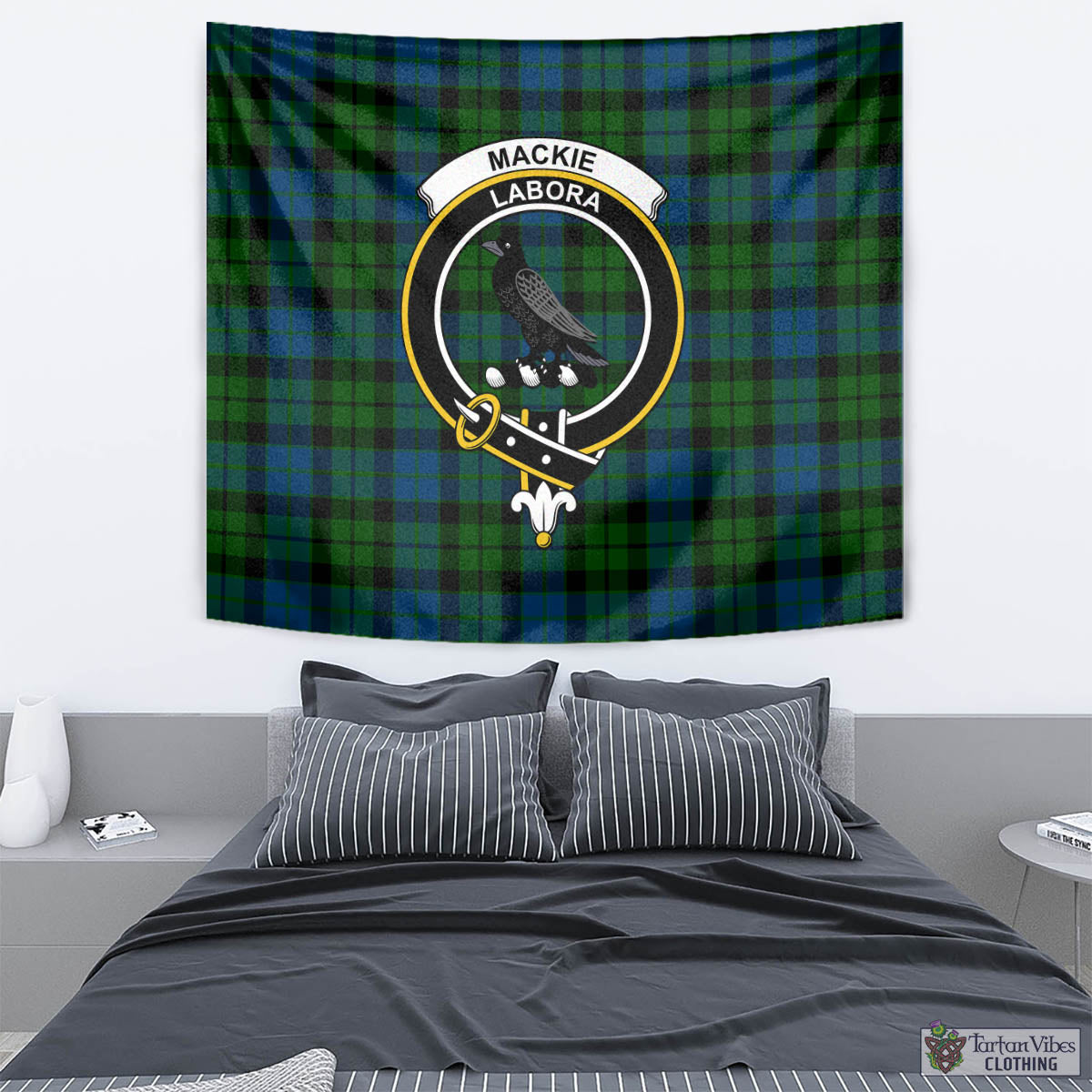 Tartan Vibes Clothing MacKie Tartan Tapestry Wall Hanging and Home Decor for Room with Family Crest