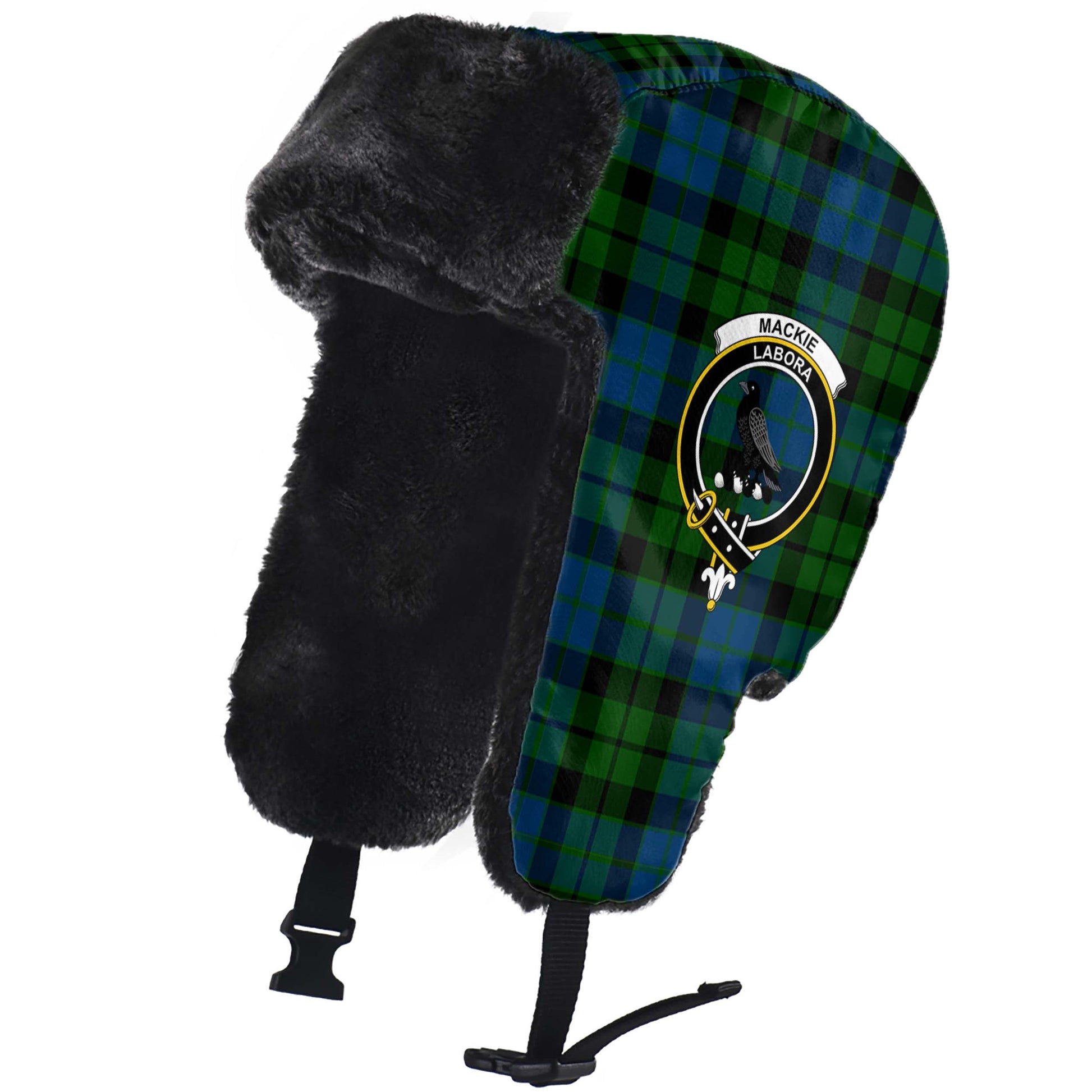 MacKie Tartan Winter Trapper Hat with Family Crest - Tartanvibesclothing