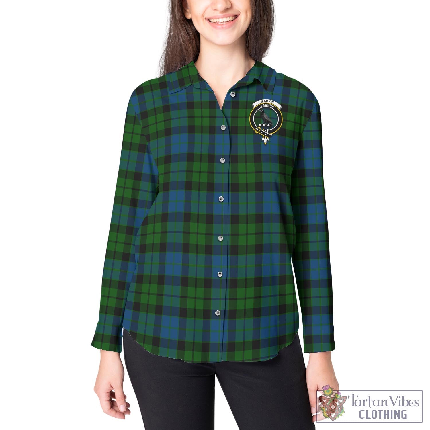 Tartan Vibes Clothing MacKie Tartan Womens Casual Shirt with Family Crest