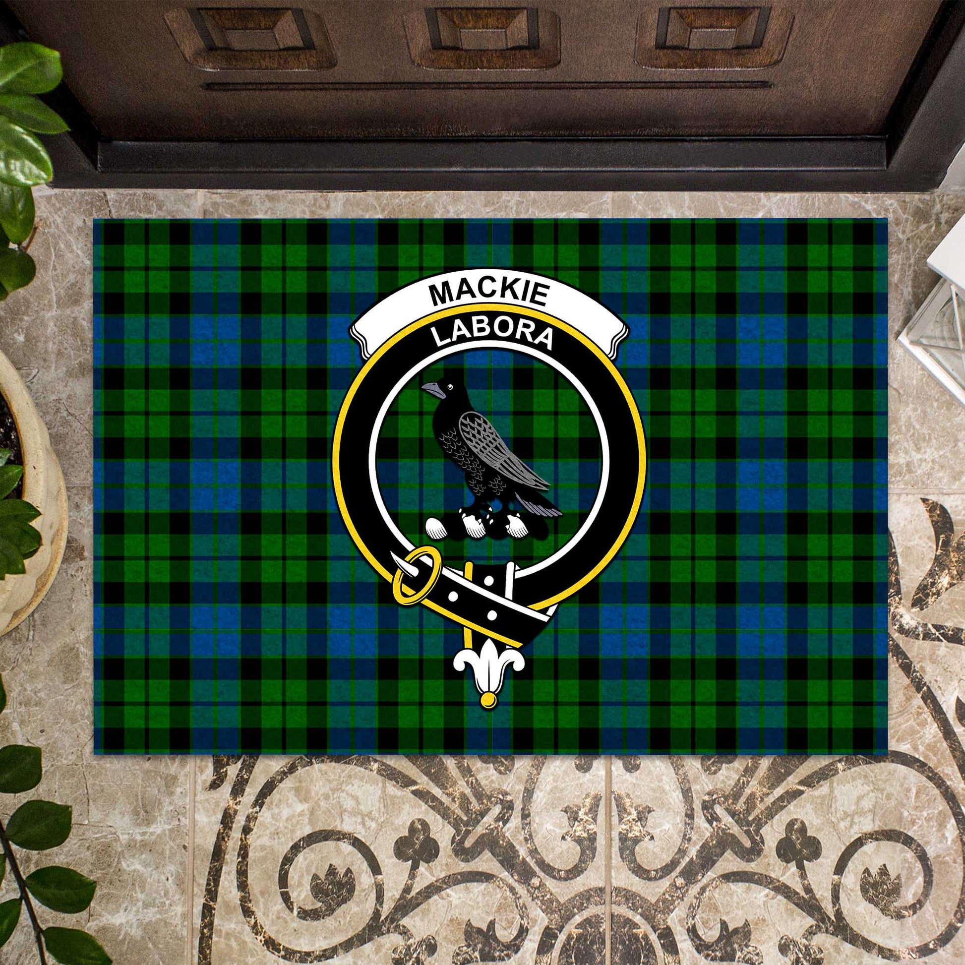 MacKie Tartan Door Mat with Family Crest - Tartanvibesclothing