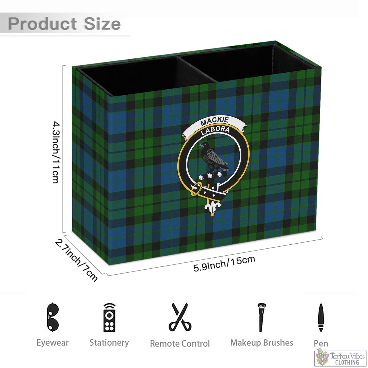 Tartan Vibes Clothing MacKie Tartan Pen Holder with Family Crest