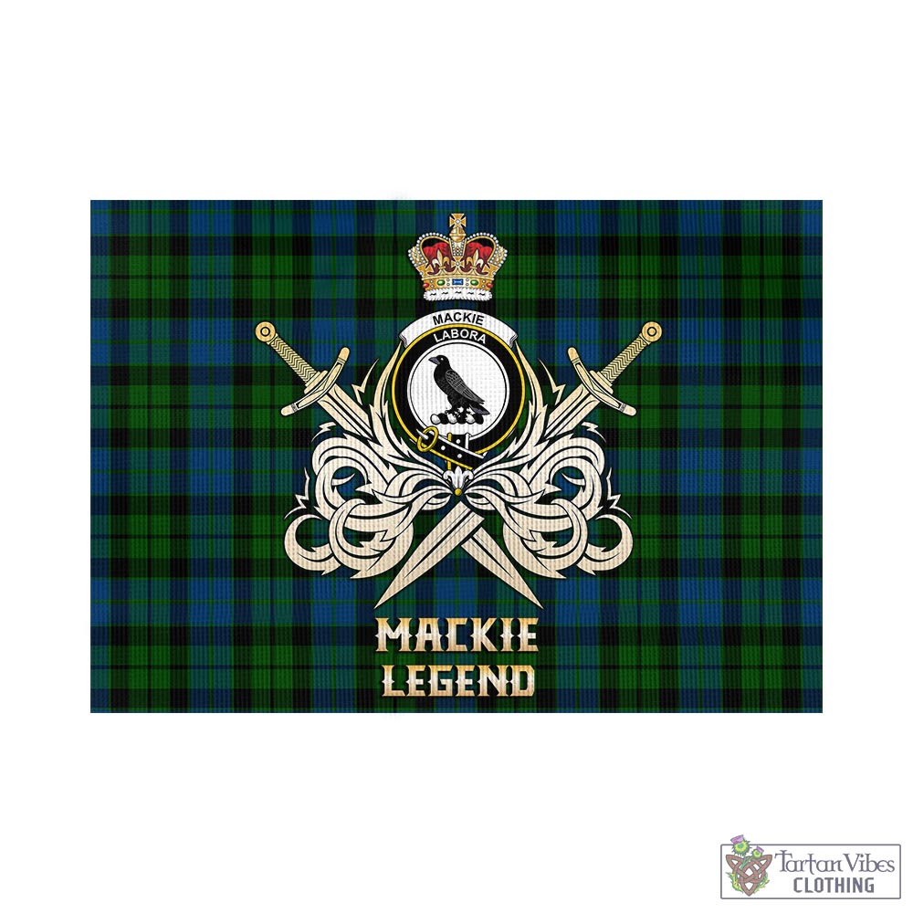 Tartan Vibes Clothing MacKie Tartan Flag with Clan Crest and the Golden Sword of Courageous Legacy