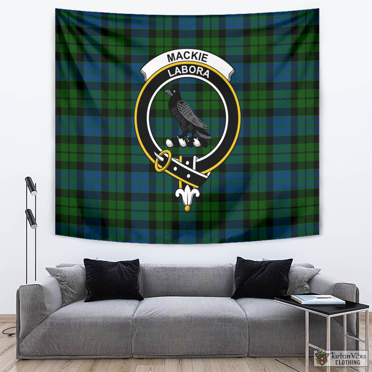 Tartan Vibes Clothing MacKie Tartan Tapestry Wall Hanging and Home Decor for Room with Family Crest