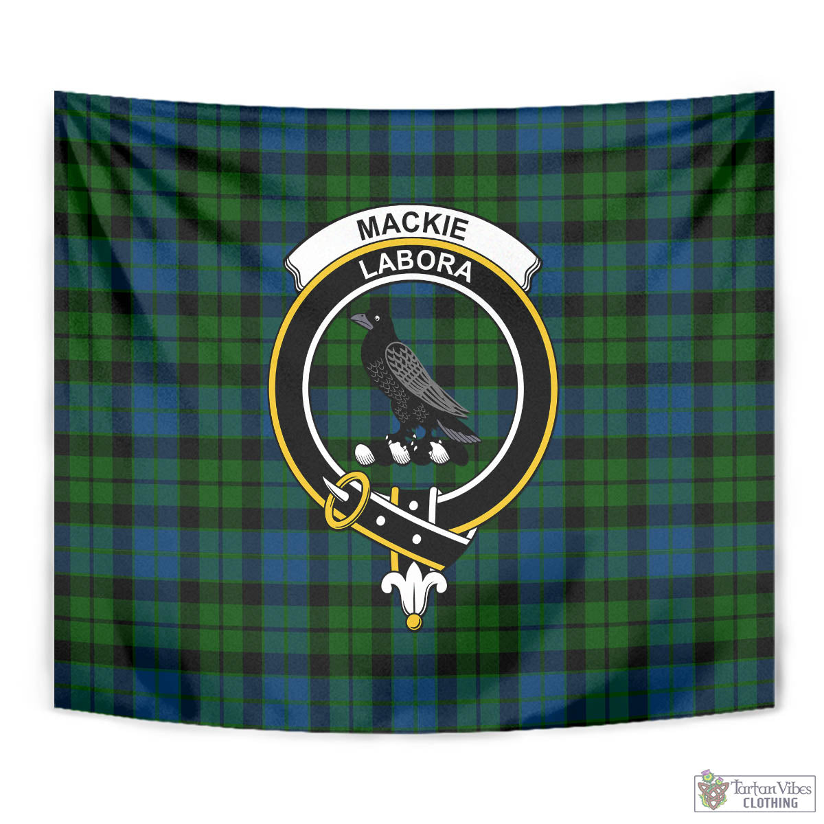 Tartan Vibes Clothing MacKie Tartan Tapestry Wall Hanging and Home Decor for Room with Family Crest