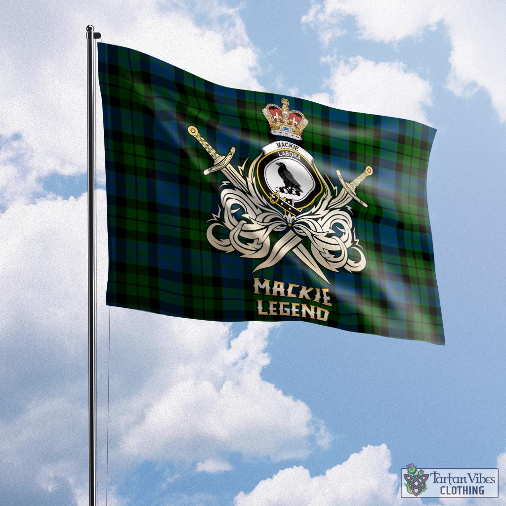 Tartan Vibes Clothing MacKie Tartan Flag with Clan Crest and the Golden Sword of Courageous Legacy