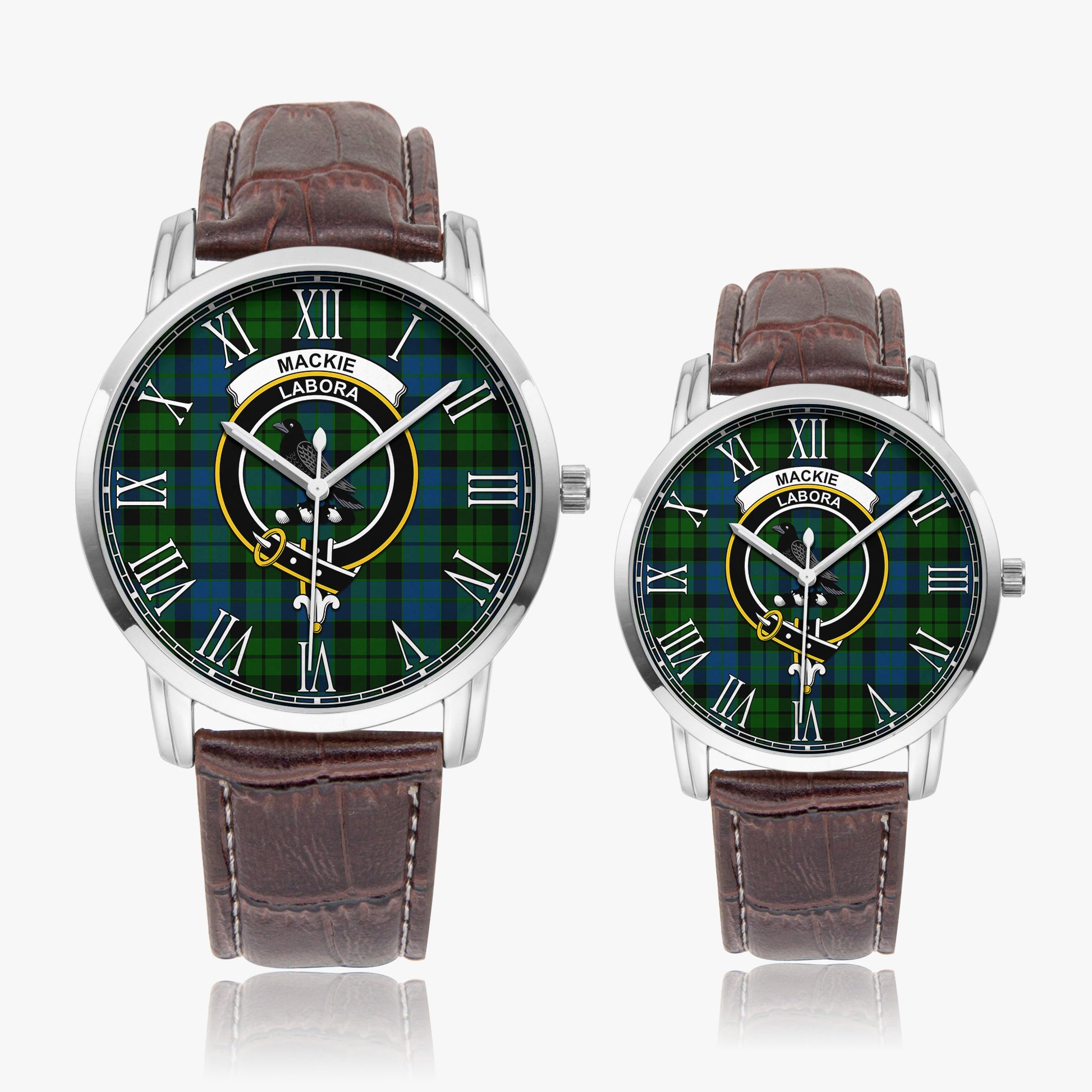 MacKie Tartan Family Crest Leather Strap Quartz Watch - Tartanvibesclothing