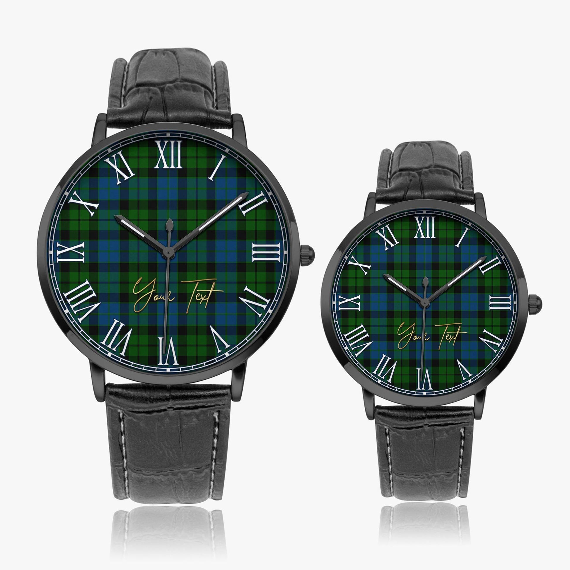 MacKie Tartan Personalized Your Text Leather Trap Quartz Watch Ultra Thin Black Case With Black Leather Strap - Tartanvibesclothing