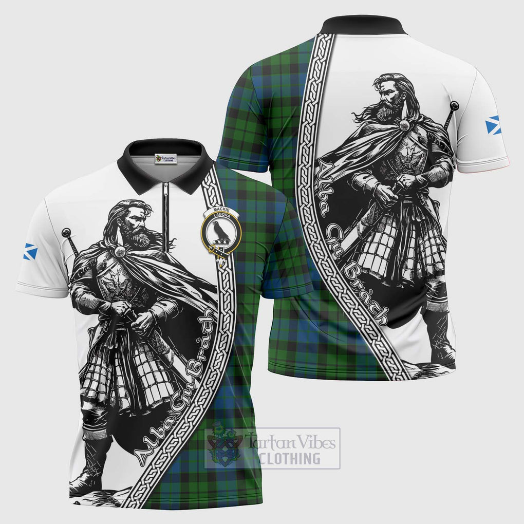 Tartan Vibes Clothing MacKie (McKie) Tartan Clan Crest Zipper Polo Shirt with Highlander Warrior Celtic Style