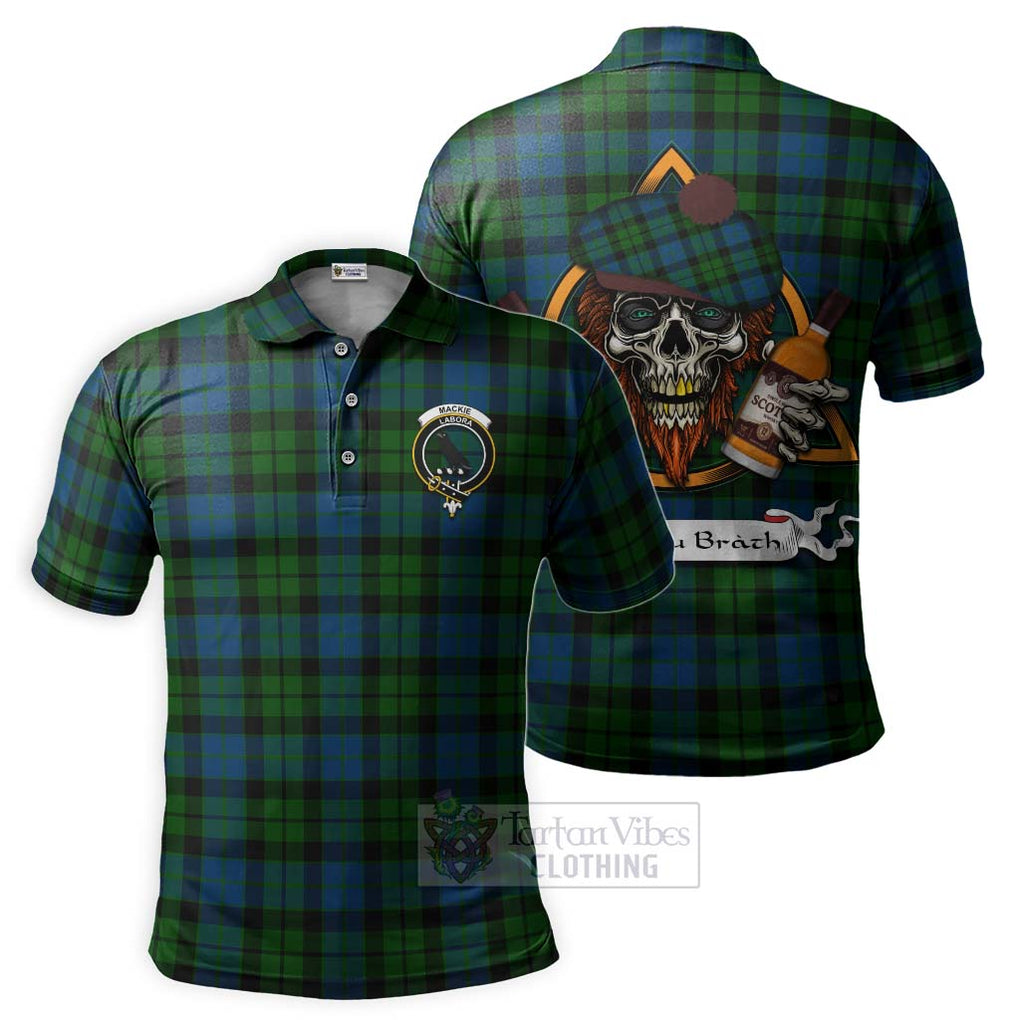 Tartan Vibes Clothing MacKie (McKie) Tartan Polo Shirt with Family Crest and Bearded Skull Holding Bottles of Whiskey