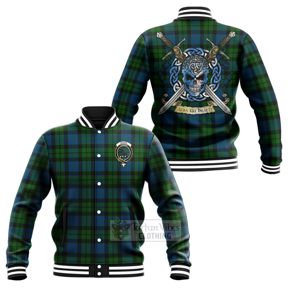 Tartan Vibes Clothing MacKie (McKie) Tartan Baseball Jacket with Family Crest Celtic Skull Style