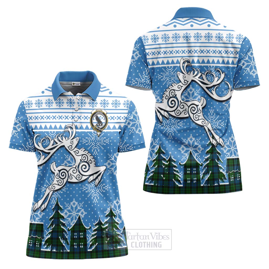 Tartan Vibes Clothing MacKie (McKie) Clan Christmas Women's Polo Shirt Celtic Reindeer Style