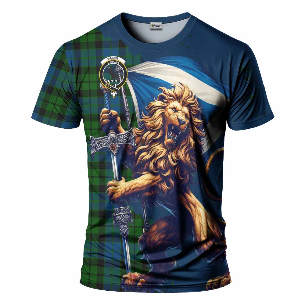 Tartan Vibes Clothing MacKie (McKie) Tartan Family Crest T-Shirt with Scottish Majestic Lion