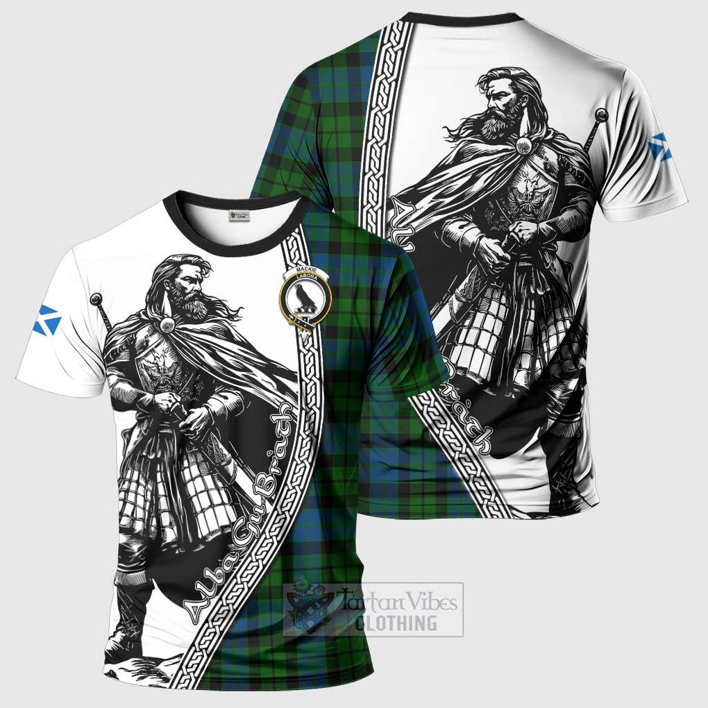 Tartan Vibes Clothing MacKie (McKie) Tartan Clan Crest T-Shirt with Highlander Warrior Celtic Style