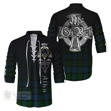 MacKie (McKie) Tartan Ghillie Kilt Shirt Featuring Alba Gu Brath Family Crest Celtic Inspired