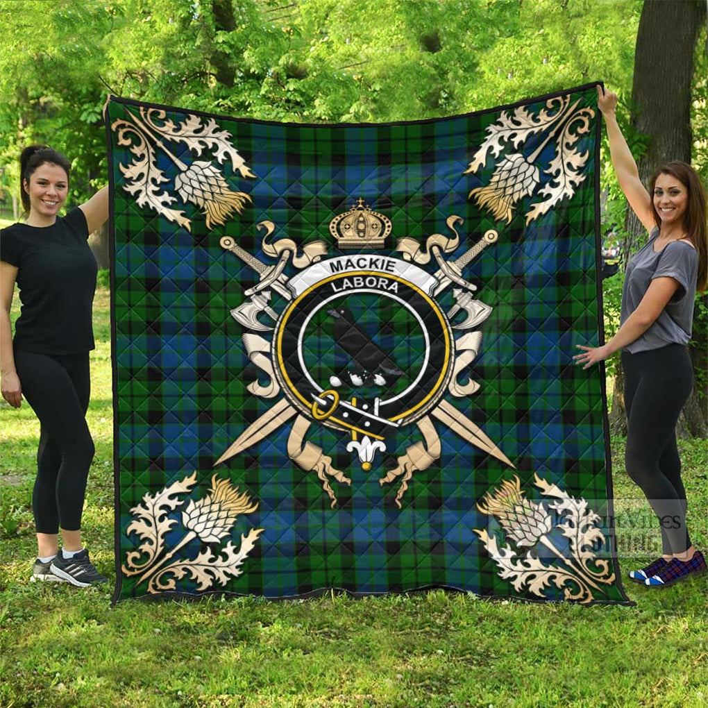 Tartan Vibes Clothing MacKie (McKie) Tartan Quilt with Family Crest and Scottish Golden Courage Shield