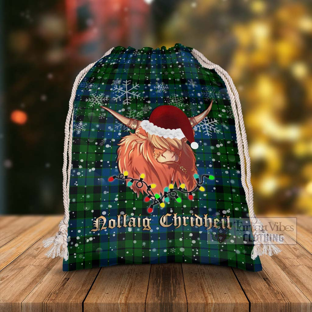 Tartan Vibes Clothing MacKie (McKie) Tartan Christmas Santa's Bag with Highland Cow