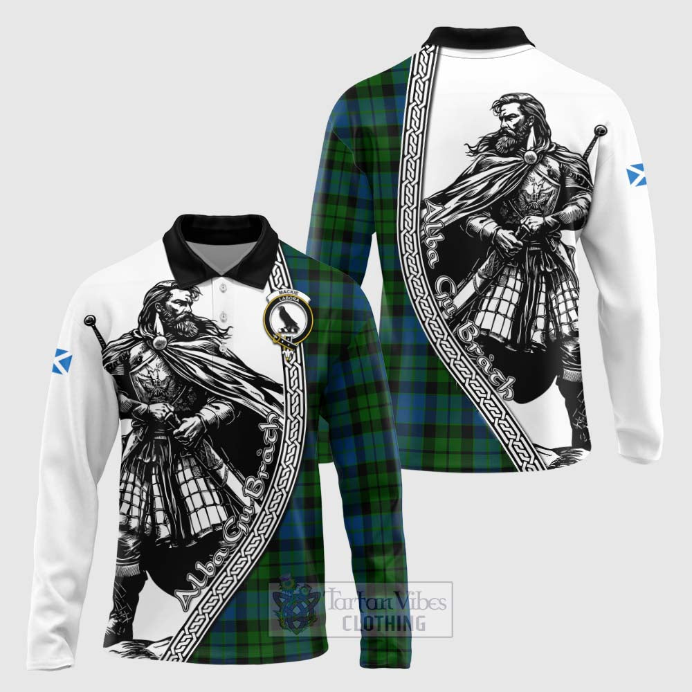 Tartan Vibes Clothing MacKie (McKie) Tartan Clan Crest Long Sleeve Polo Shirt with Highlander Warrior Celtic Style