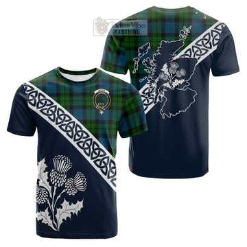 MacKie (McKie) Tartan Cotton T-shirt Featuring Thistle and Scotland Map