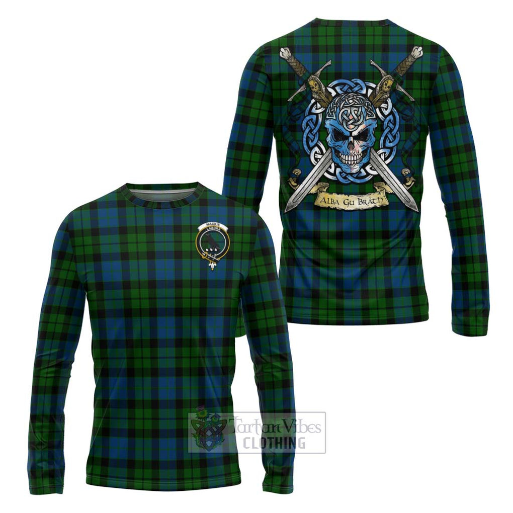 Tartan Vibes Clothing MacKie (McKie) Tartan Long Sleeve T-Shirt with Family Crest Celtic Skull Style