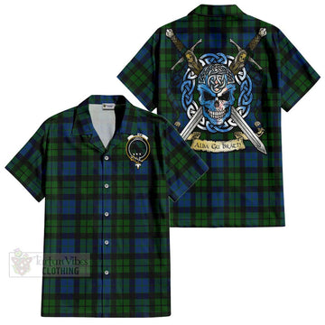 MacKie (McKie) Tartan Short Sleeve Button Shirt with Family Crest Celtic Skull Style