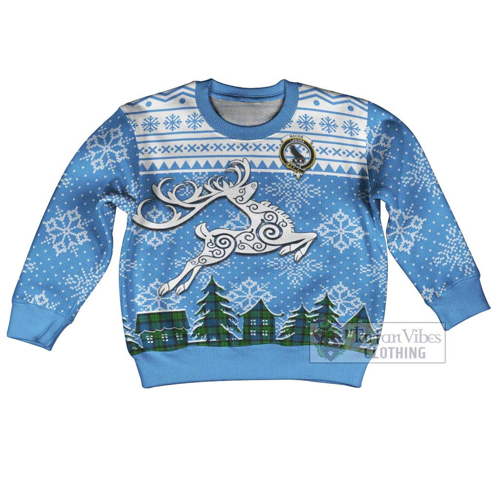 Tartan Vibes Clothing MacKie (McKie) Clan Christmas Kid Ugly Sweater with Tartan and Celtic Raindeer Style