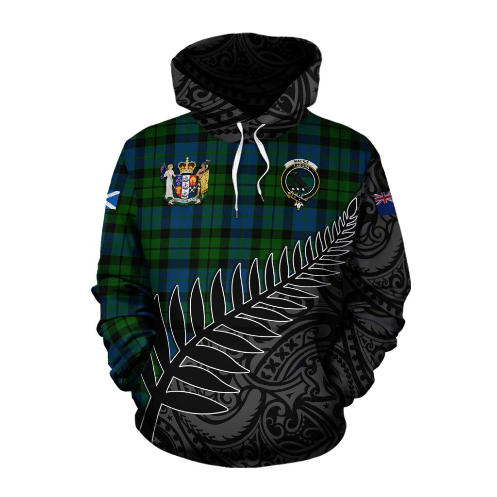 Tartan Vibes Clothing MacKie (McKie) Crest Tartan Cotton Hoodie with New Zealand Silver Fern Half Style