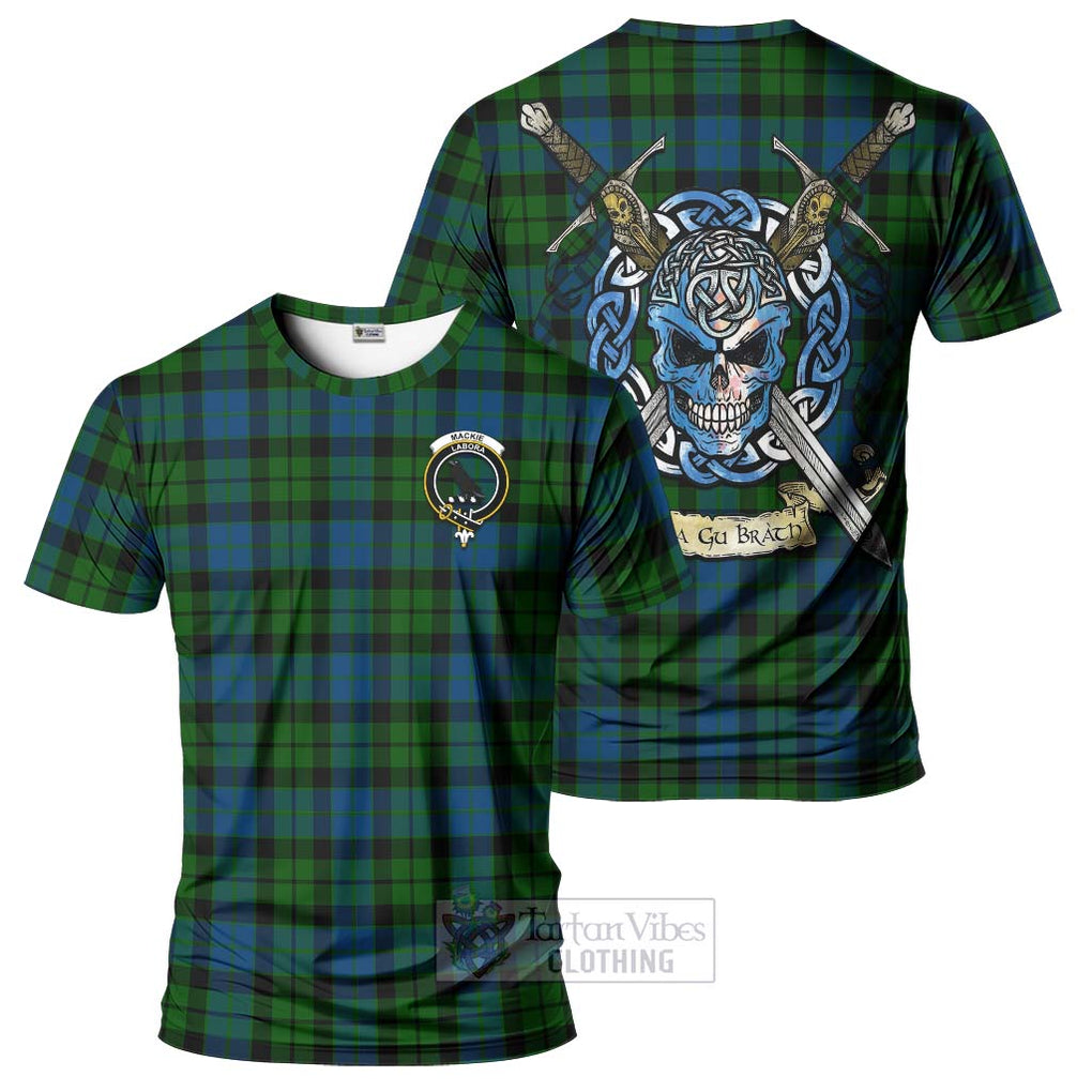 Tartan Vibes Clothing MacKie (McKie) Tartan T-Shirt with Family Crest Celtic Skull Style