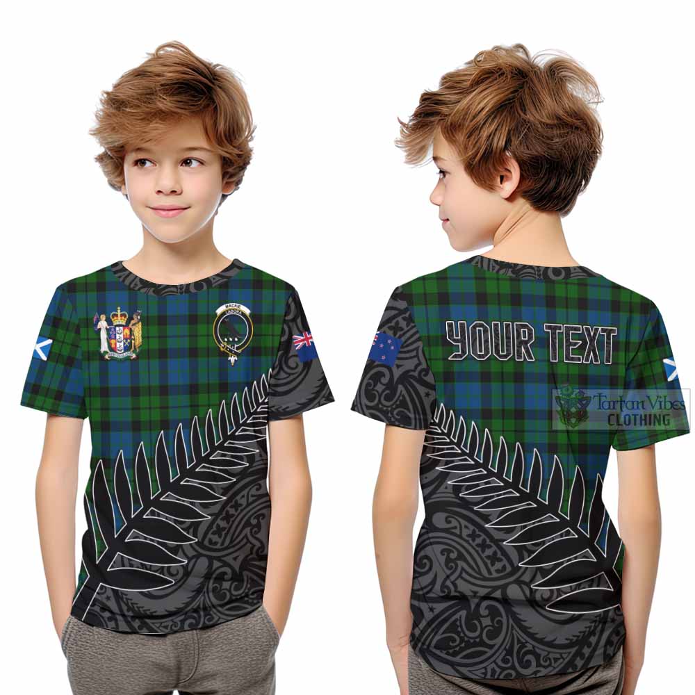 Tartan Vibes Clothing MacKie (McKie) Crest Tartan Kid T-Shirt with New Zealand Silver Fern Half Style