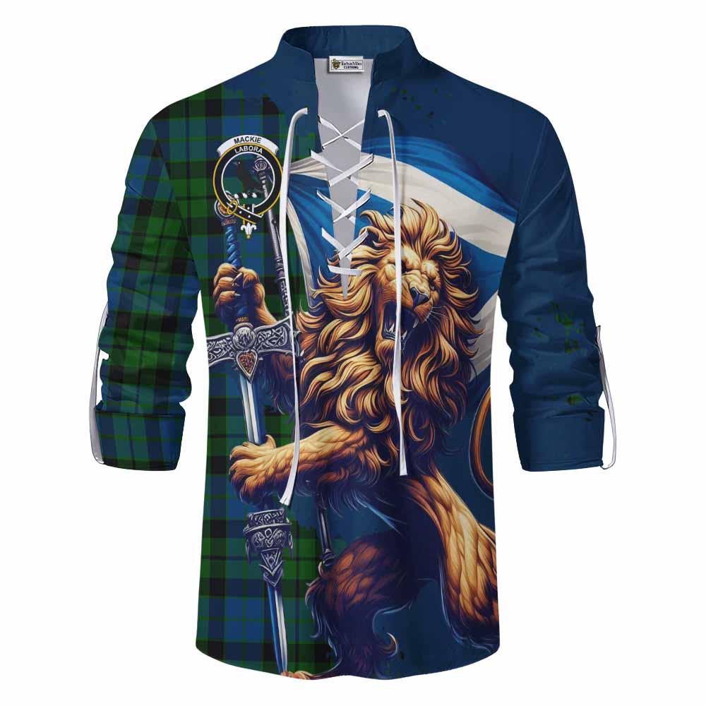 Tartan Vibes Clothing MacKie (McKie) Tartan Family Crest Ghillie Kilt Shirt with Scottish Majestic Lion