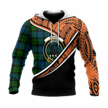 MacKie (McKie) Crest Tartan Knitted Hoodie with Polynesian Vibes Style - Orange Version