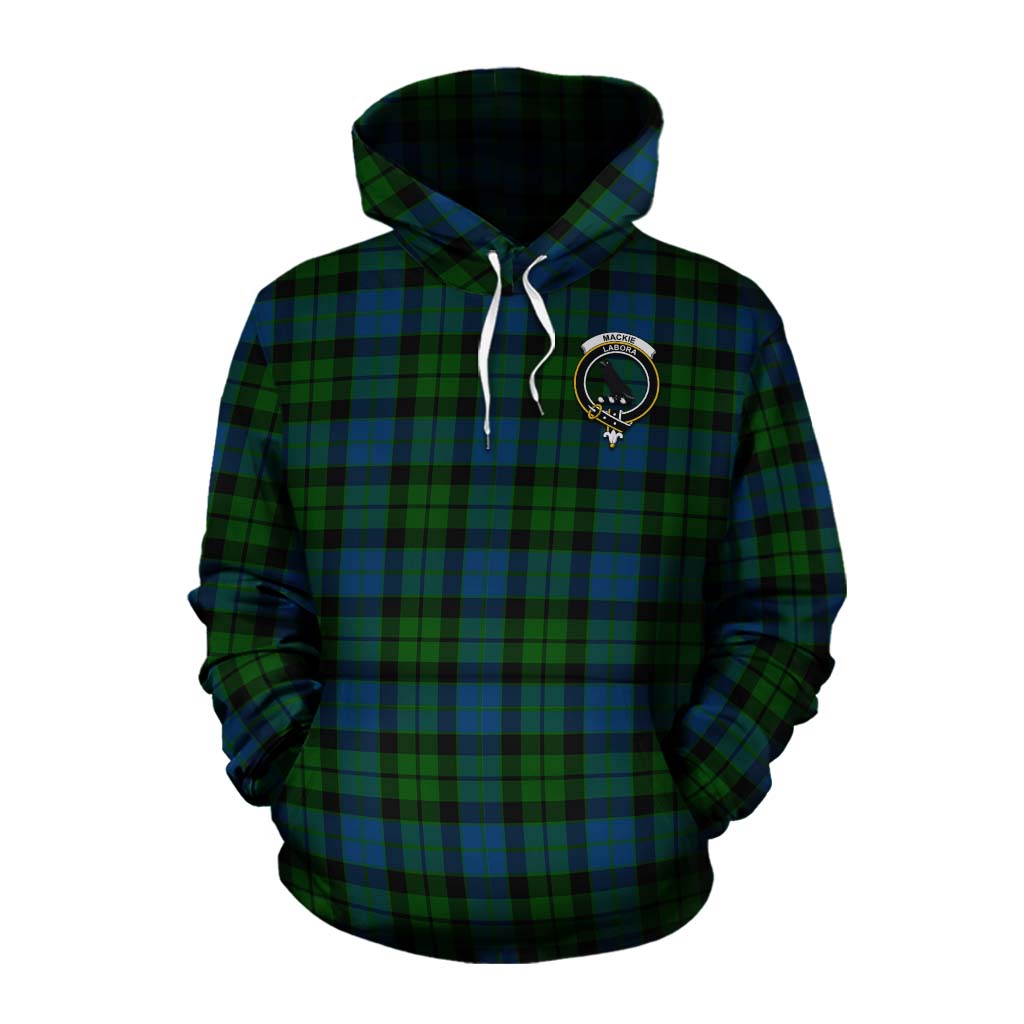 Tartan Vibes Clothing MacKie (McKie) Tartan Cotton Hoodie with Family Crest and Bearded Skull Holding Bottles of Whiskey