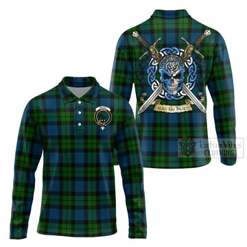 MacKie (McKie) Tartan Long Sleeve Polo Shirt with Family Crest Celtic Skull Style