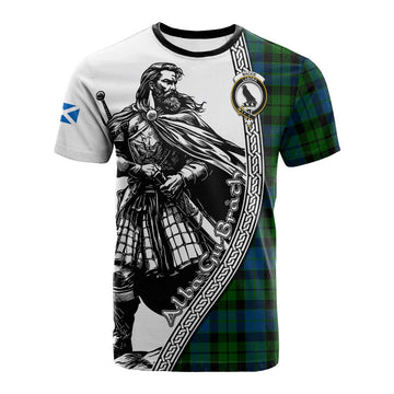 MacKie (McKie) Tartan Clan Crest Cotton T-shirt with Highlander Warrior Celtic Style