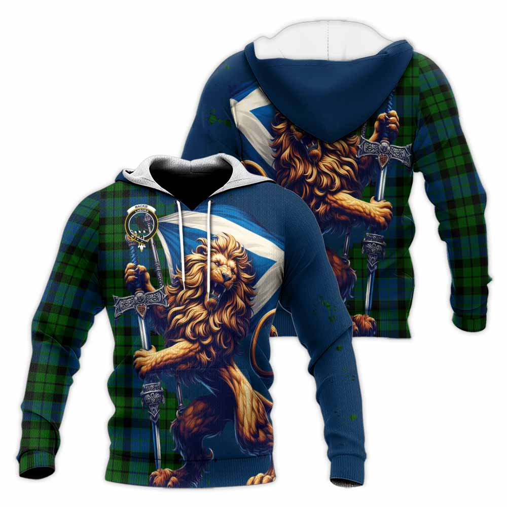 Tartan Vibes Clothing MacKie (McKie) Tartan Family Crest Knitted Hoodie with Scottish Majestic Lion